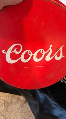 COORS TRAY, BOTTLE OPENERS, AND A GLASS GRAVITY HYDROMETER USED FOR ALCOHOL CONTENT OT BATTERY CHARGE LEVEL