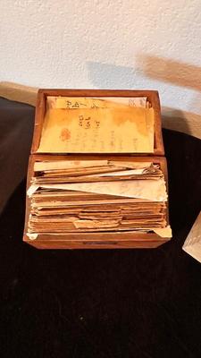 BUTTER PRESS MOLD AND A NEAT OLD RECIPE BOX PLUM FULL OF RECIPES FROM WAY BACK WHEN