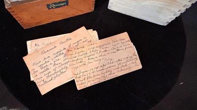 BUTTER PRESS MOLD AND A NEAT OLD RECIPE BOX PLUM FULL OF RECIPES FROM WAY BACK WHEN