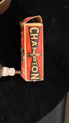 FORD MODEL T HUB CAP, HEAVY BRASS 1-1:/2 CAP, AND A 7/8” SPARK PLUG