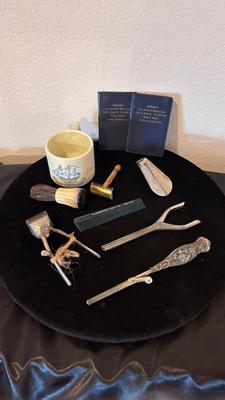 ANTIQUE BARBER TOOLS AND SALON ITEMS