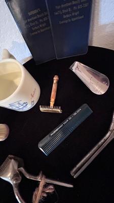 ANTIQUE BARBER TOOLS AND SALON ITEMS