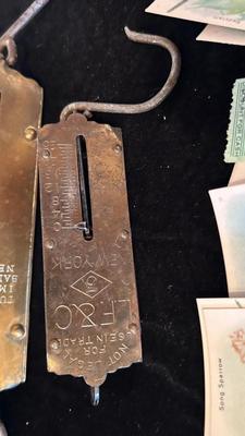 OLD HANGING SCALES AND ARM AND HAMMER BIRD OF AMERICA CARDS