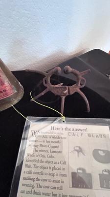 ANTIQUE CALF WEENING NOSE PIECE, COPPER ALLOY TUDOR BUCKLE /HARNESS PIECE AND OTHER LIKE ITEMS