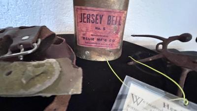 ANTIQUE CALF WEENING NOSE PIECE, COPPER ALLOY TUDOR BUCKLE /HARNESS PIECE AND OTHER LIKE ITEMS