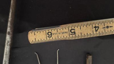 OLD MEASURING TOOLS AND CHALK LINE
