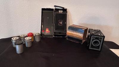 ANTIQUE ANSCO CAMERAS AND EMPTY FILM TINS