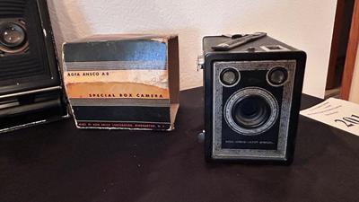 ANTIQUE ANSCO CAMERAS AND EMPTY FILM TINS