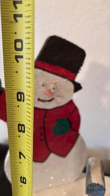 1949 SANTA CLAUSE BANK BINGO WINNER PRIZE AND WOODEN SNOWMAN