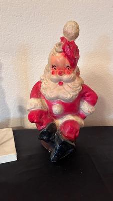 1949 SANTA CLAUSE BANK BINGO WINNER PRIZE AND WOODEN SNOWMAN