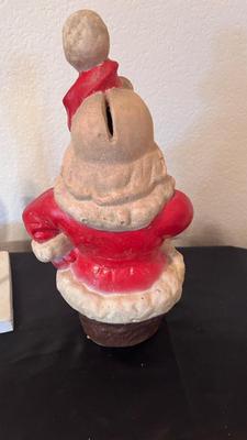 1949 SANTA CLAUSE BANK BINGO WINNER PRIZE AND WOODEN SNOWMAN