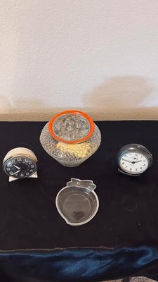 SWEET PEA FLOWER VASE, WESTCLOX BABY BEN AND WESTCLOX ALARM CLOCKS