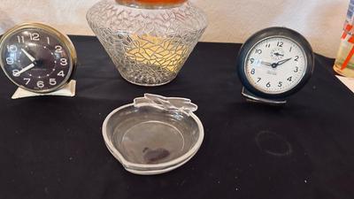 SWEET PEA FLOWER VASE, WESTCLOX BABY BEN AND WESTCLOX ALARM CLOCKS