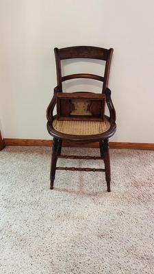 VERY UNIQUE DUAL FACE CLOCK, AND ANTIQUE CANE SEAT CHAIR