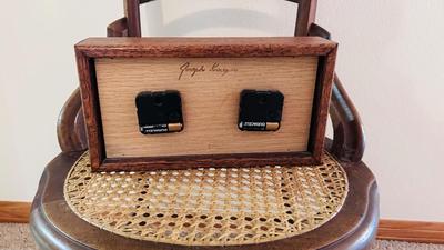 VERY UNIQUE DUAL FACE CLOCK, AND ANTIQUE CANE SEAT CHAIR