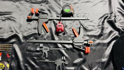 CLAMPS, TAPE MEASURE, VERY SMALL TABLETOP VISE
