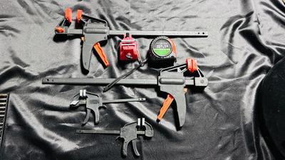 CLAMPS, TAPE MEASURE, VERY SMALL TABLETOP VISE
