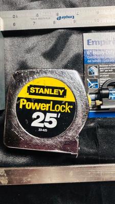 LIKE NEW EMPIRE COMBINATION SQUARES, STANLEY TAPE MEASURE AND 16” CLAMP