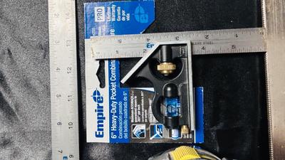 LIKE NEW EMPIRE COMBINATION SQUARES, STANLEY TAPE MEASURE AND 16” CLAMP