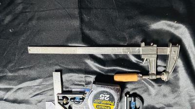 LIKE NEW EMPIRE COMBINATION SQUARES, STANLEY TAPE MEASURE AND 16” CLAMP