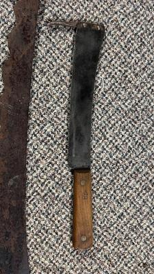 ANTIQUE HAY KNIFE AND SUGAR BEET/TURNIP KNIFE, ANTIQUE MEAT SPATULA