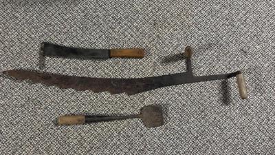 ANTIQUE HAY KNIFE AND SUGAR BEET/TURNIP KNIFE, ANTIQUE MEAT SPATULA