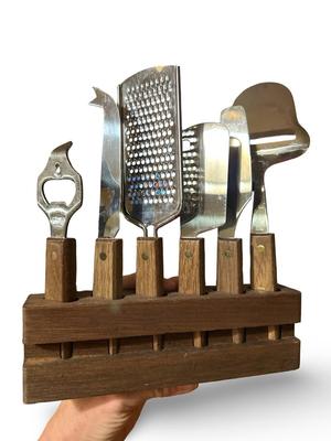 Vintage Wood Handled Cheese Tool Set, England