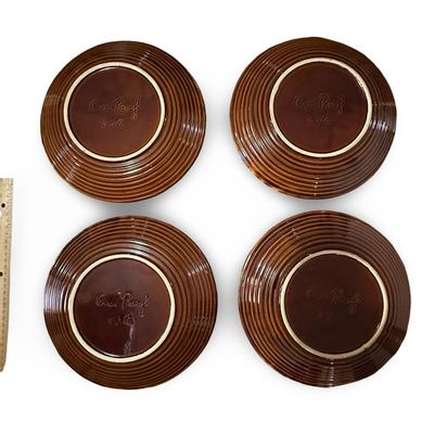5 Brown Stoneware Dinner Plates