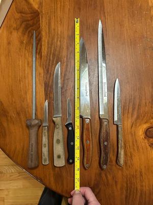 Lot of Stainless Kitchen Knives & Sharpener- Chicago Cutlery, Interpur Japan
