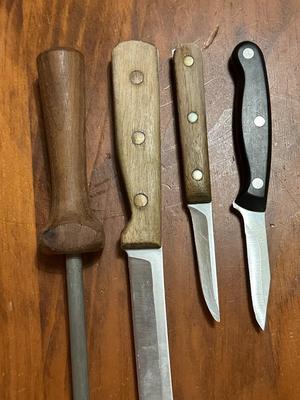 Lot of Stainless Kitchen Knives & Sharpener- Chicago Cutlery, Interpur Japan