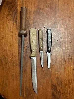 Lot of Stainless Kitchen Knives & Sharpener- Chicago Cutlery, Interpur Japan
