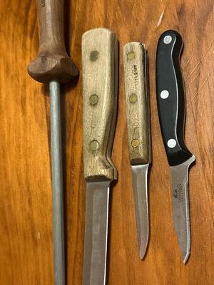 Lot of Stainless Kitchen Knives & Sharpener- Chicago Cutlery, Interpur Japan
