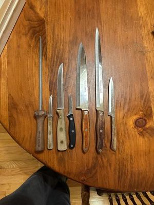 Lot of Stainless Kitchen Knives & Sharpener- Chicago Cutlery, Interpur Japan