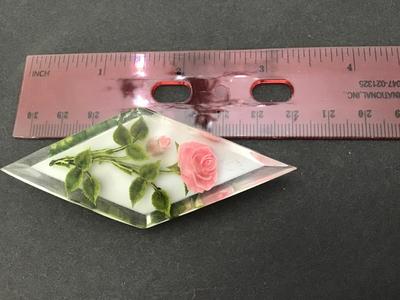 1940 Lucite Pink Rose Vintage Brooch 3 Inch Diamond Shape