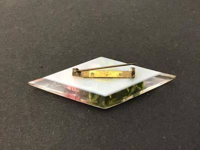 1940 Lucite Pink Rose Vintage Brooch 3 Inch Diamond Shape