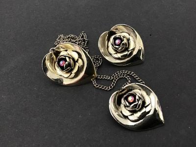 1960 Gold Tone Rose with Aurora Borealis Earrings and Necklace