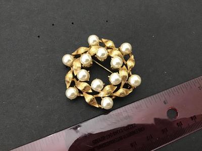 Napier Signed Faux Pearl Gold Tone Fashion