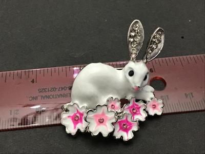 Enamel Rhinestone Bunny Brooch