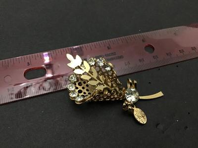 Miraculous Medal Rhinestone Brooch. Vintage. Marked