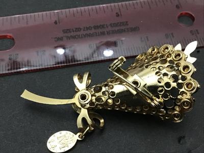 Miraculous Medal Rhinestone Brooch. Vintage. Marked