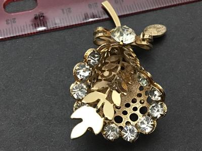 Miraculous Medal Rhinestone Brooch. Vintage. Marked