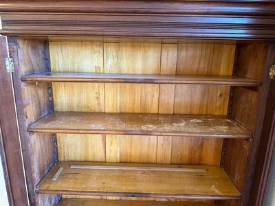 ANTIQUE EASTLAKE WALNUT CYLINDER ROLL TOP SECRETARY DESK AND BOOKCASE