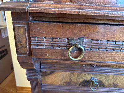 ANTIQUE EASTLAKE WALNUT CYLINDER ROLL TOP SECRETARY DESK AND BOOKCASE