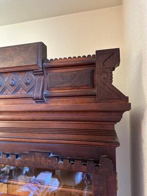 ANTIQUE EASTLAKE WALNUT CYLINDER ROLL TOP SECRETARY DESK AND BOOKCASE