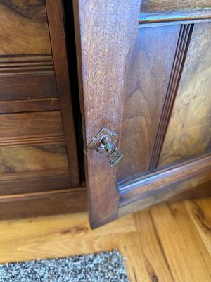 ANTIQUE EASTLAKE WALNUT CYLINDER ROLL TOP SECRETARY DESK AND BOOKCASE