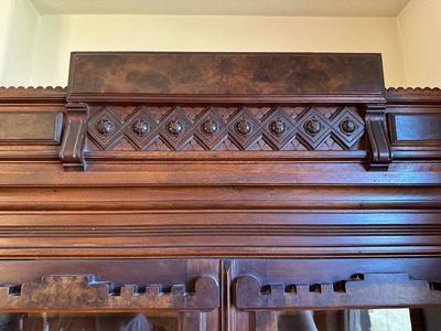 ANTIQUE EASTLAKE WALNUT CYLINDER ROLL TOP SECRETARY DESK AND BOOKCASE