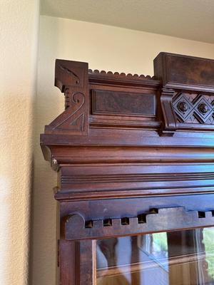 ANTIQUE EASTLAKE WALNUT CYLINDER ROLL TOP SECRETARY DESK AND BOOKCASE