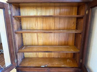 ANTIQUE EASTLAKE WALNUT CYLINDER ROLL TOP SECRETARY DESK AND BOOKCASE