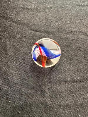 BEAUTIFUL HANDMADE MARBLE WITH A MULTICOLORED LATTICINO PATTERN WITH MULTICOLORED RIBBONS