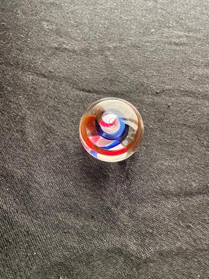 BEAUTIFUL HANDMADE MARBLE WITH A MULTICOLORED LATTICINO PATTERN WITH MULTICOLORED RIBBONS